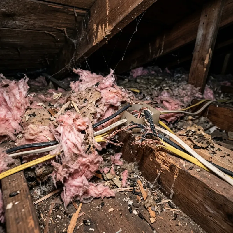 Contaminated ceiling insulation being assessed in a Norlane roof space