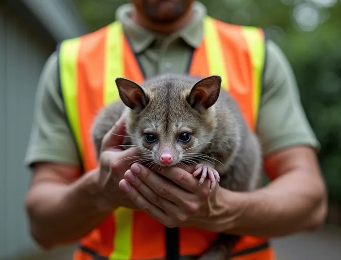 Animal handler safely recovering a deceased possum in Norlane