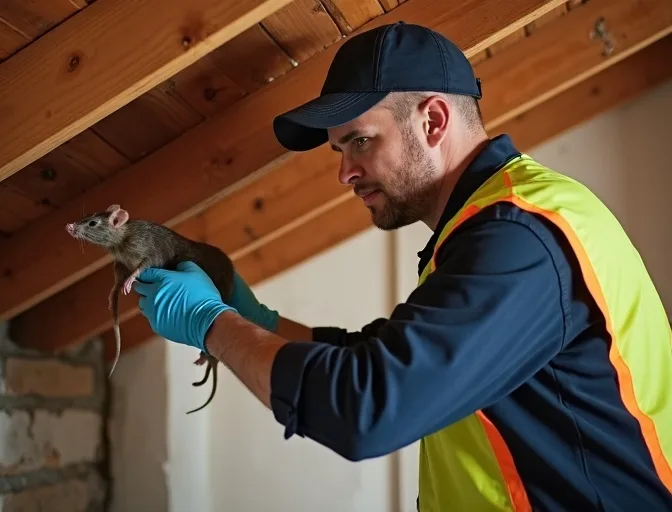 Technician inspecting a roof cavity for a dead rat in Norlane